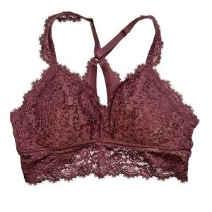 Aerie Padded Bralette Brown Lace Cross straps Full Coverage Racerback XL
